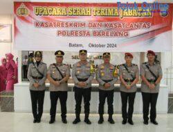 Kapolresta Barelang Pimpin Upacara Serah Terima Jabatan Kasat Reskrim dan Kasat Lantas Polresta Barelang.