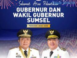 JK-SS Ucapkan Selamat atas Pelantikan Herman Deru dan Cik Ujang sebagai Gubernur dan Wakil Gubernur Sumsel 2025-2030