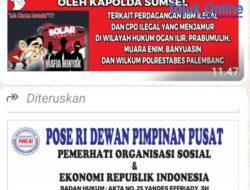 Bubarkan dan Habisi Tanpa Tebang Pilih Terkait BBM Ilegal di Sumsel, POSE RI Meminta Kapolri Usut Tuntas